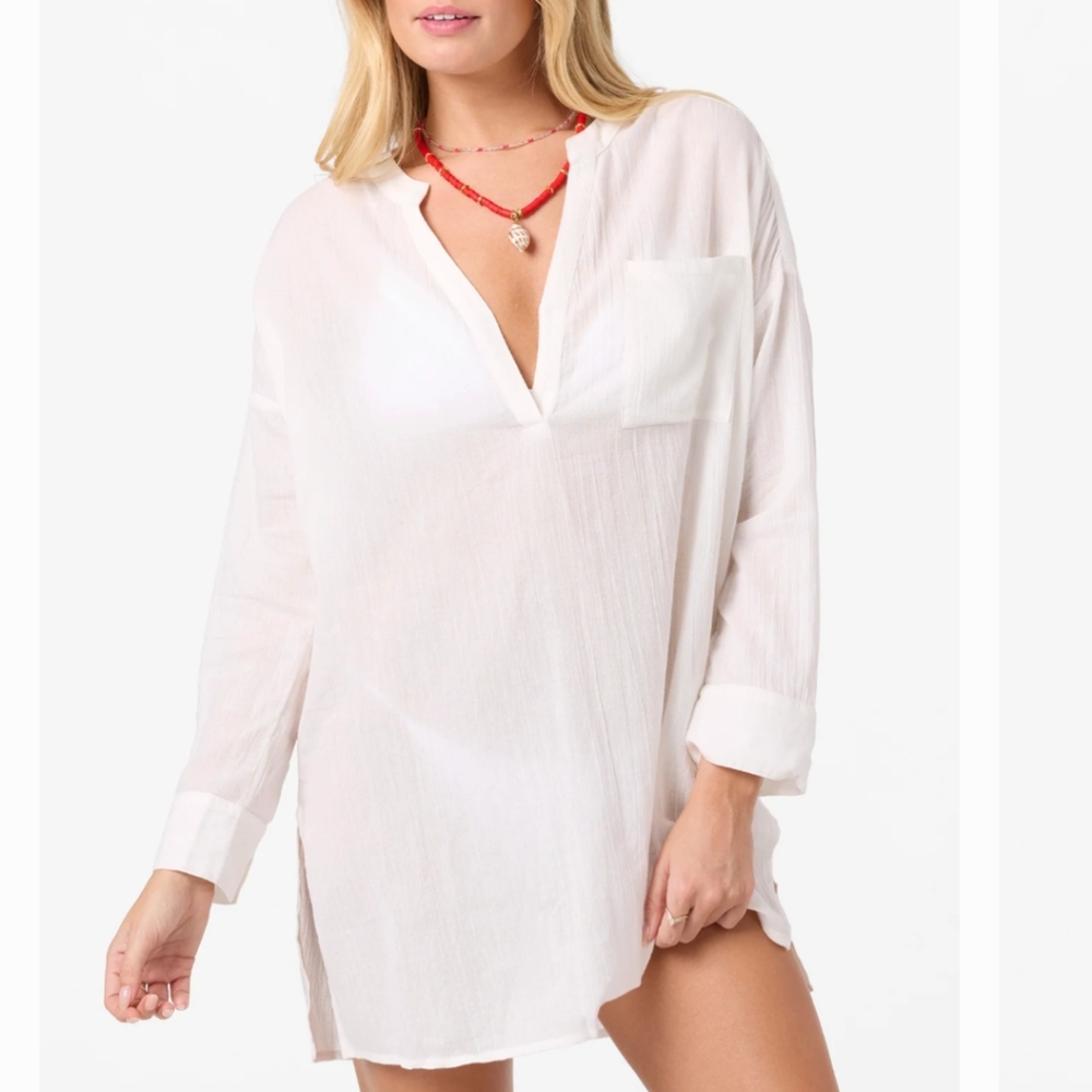O'Neill Women's Ivory Long Sleeve V-Neck‎ Swim Cover-Up Size M NWT